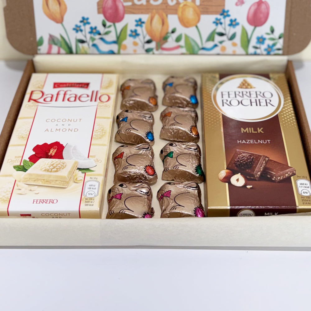 Happy Easter Floral Ferrero Chocolates and Bunnies Box