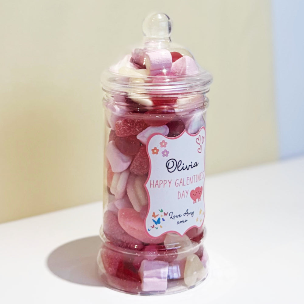 Personalised Valentines Day Sweets Mix in a Victorian Jar - Happy Galentines Day