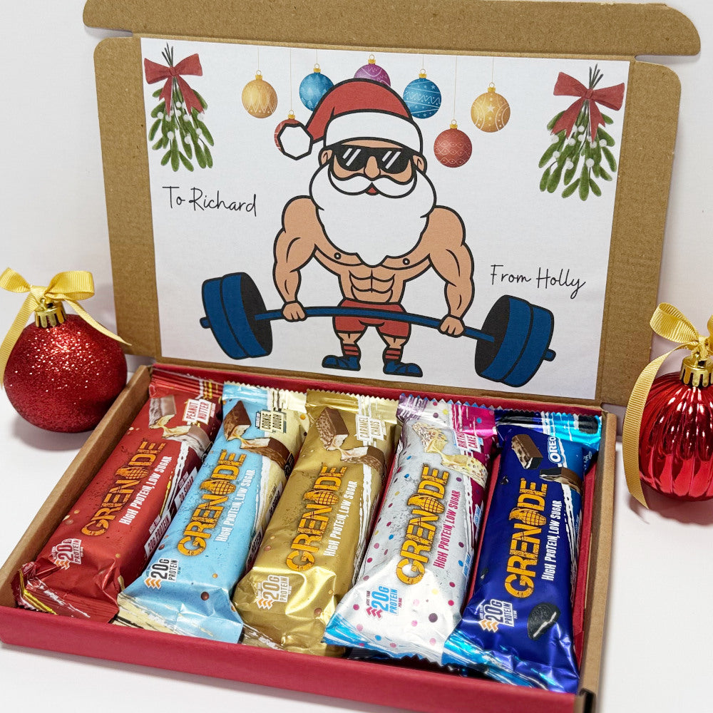 Personalised Christmas Protein Bars Gift Box for Men - 5 Grenade Bars