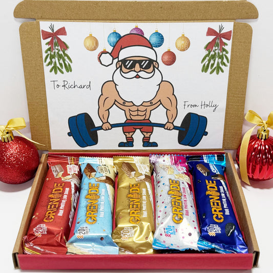 Personalised Christmas Protein Bars Gift Box for Men - 5 Grenade Bars