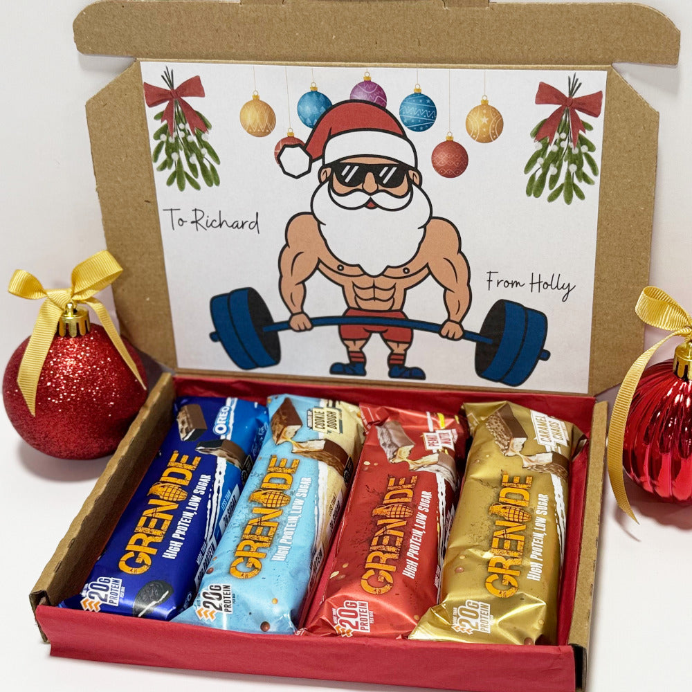 Personalised Christmas Protein Bars Gift Box for Men - 4 Grenade Bars