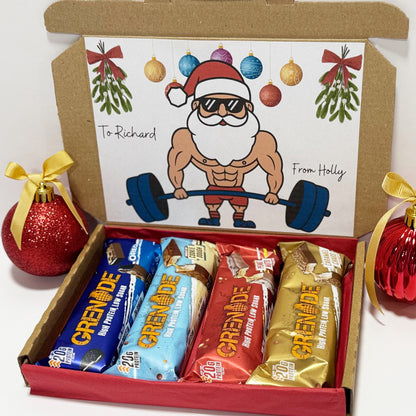 Personalised Christmas Protein Bars Gift Box for Men - 4 Grenade Bars