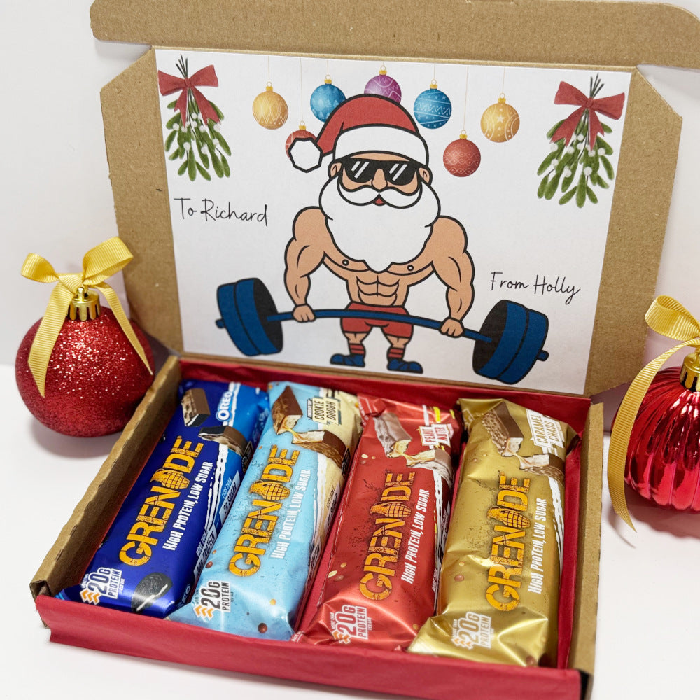 Personalised Christmas Protein Bars Gift Box for Men - 4 Grenade Bars