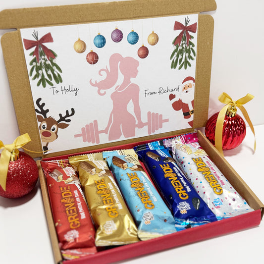 Personalised Christmas Protein Bars Gift Box for Women - 5 Grenade Bars