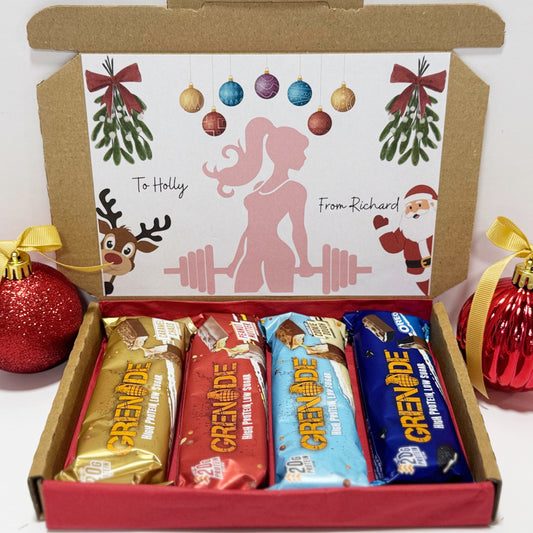 Personalised Christmas Protein Bars Gift Box for Women - 4 Grenade Bars