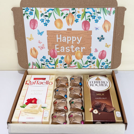 Happy Easter Floral Ferrero Chocolates and Bunnies Box