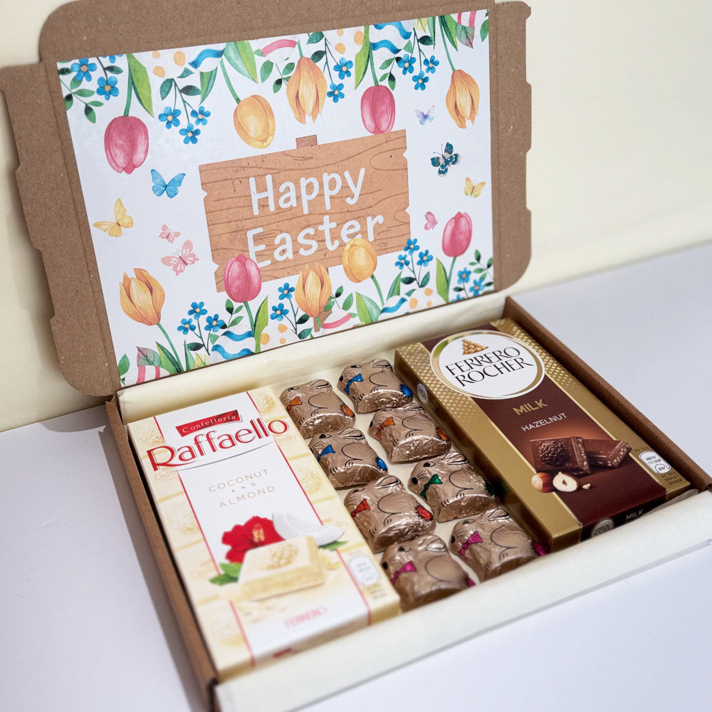 Happy Easter Floral Ferrero Chocolates and Bunnies Box