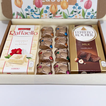 Happy Easter Floral Ferrero Chocolates and Bunnies Box