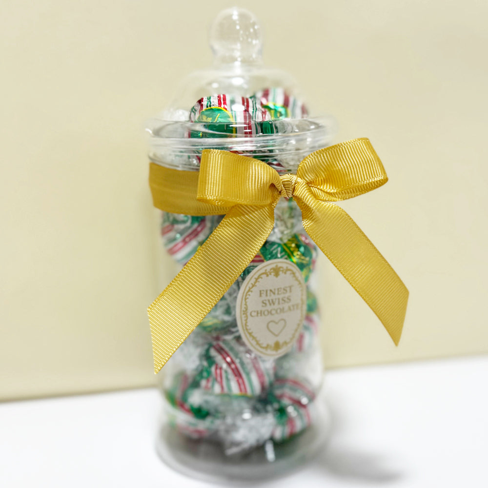Lindt Peppermint Cookie Truffles in a Victorian Jar