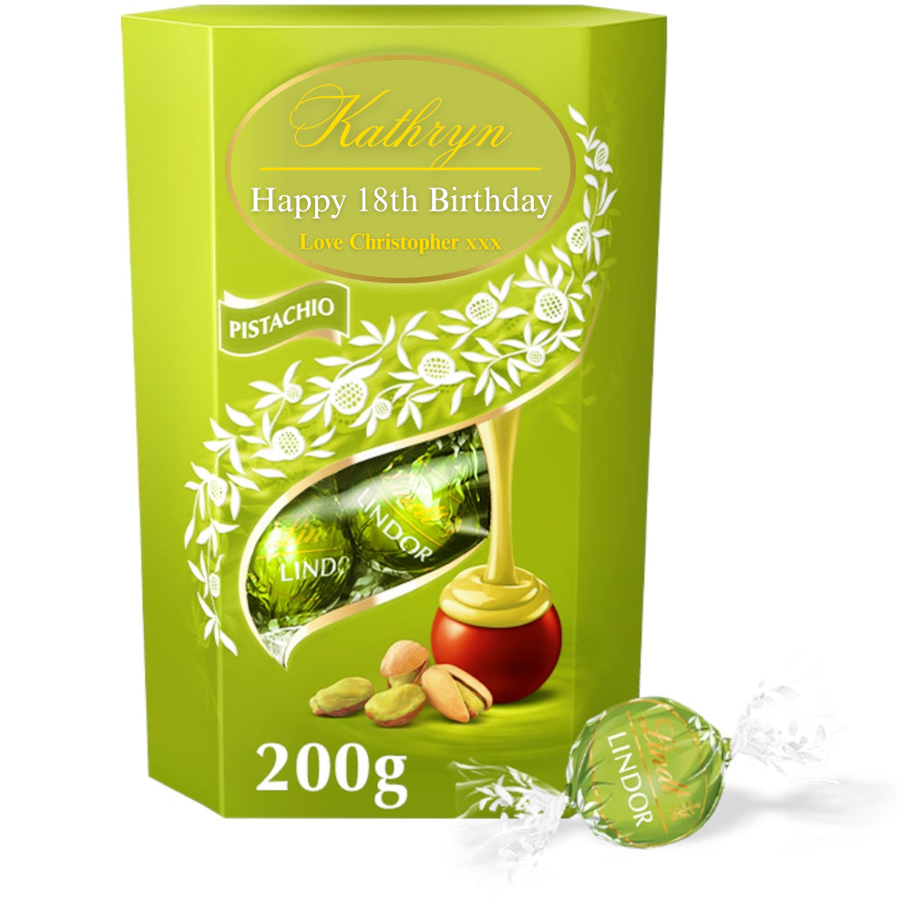 Personalised Lindt Lindor Pistachio Milk Chocolate Truffles Box 200gm