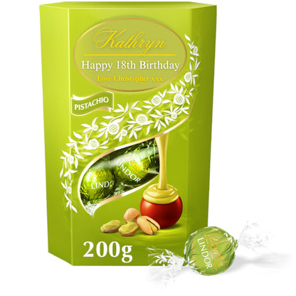 Personalised Lindt Lindor Pistachio Milk Chocolate Truffles Box 200gm