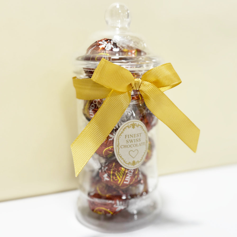 Lindt Snickerdoodle Vanilla Cinnamon & Cookie White Chocolate Truffles in a Victorian Jar