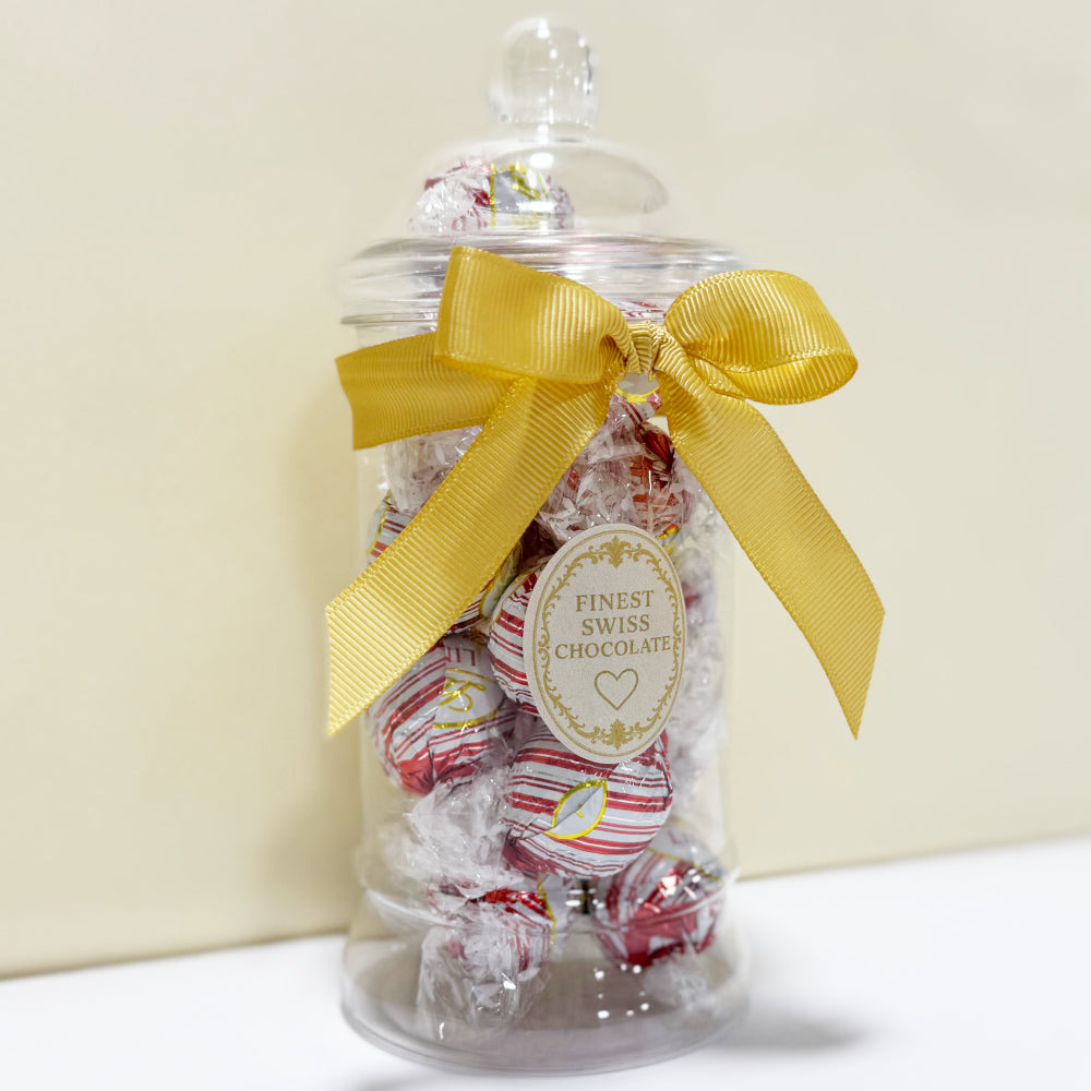Lindt White Peppermint Chocolate Truffles in a Victorian Jar