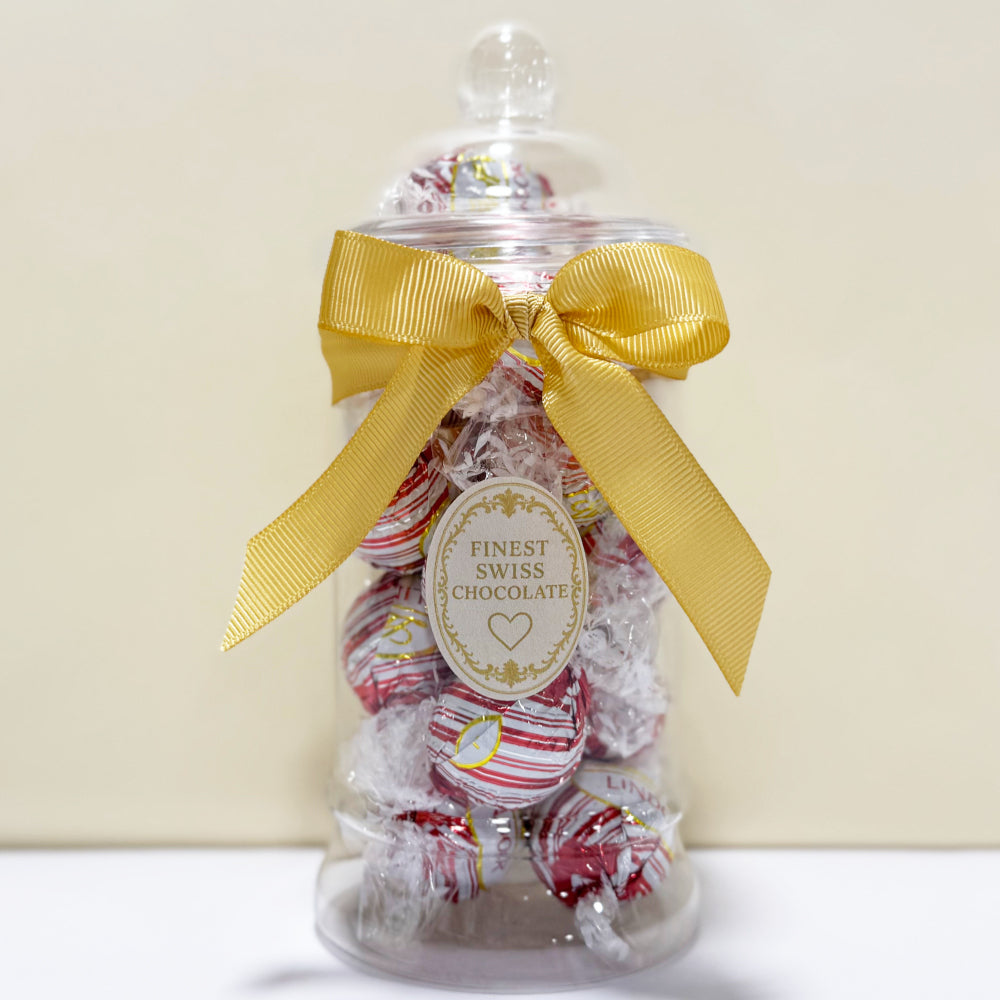 Lindt White Peppermint Chocolate Truffles in a Victorian Jar