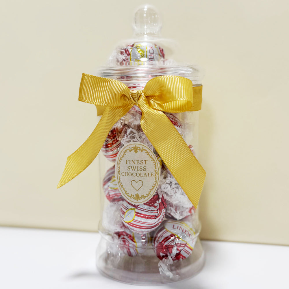 Lindt White Peppermint Chocolate Truffles in a Victorian Jar