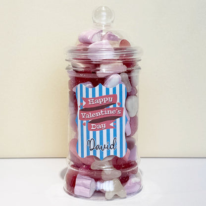 Personalised Valentines Day Sweets Mix in a Victorian Jar - Blue Stripes