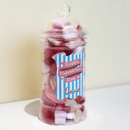Personalised Valentines Day Sweets Mix in a Victorian Jar - Blue Stripes