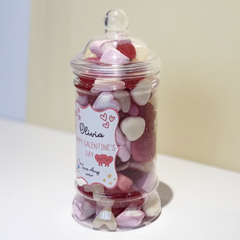 Personalised Valentines Day Sweets Mix in a Victorian Jar - Happy Galentines Day