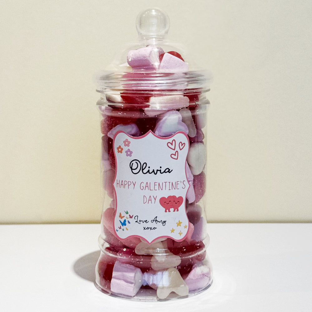 Personalised Valentines Day Sweets Mix in a Victorian Jar - Happy Galentines Day