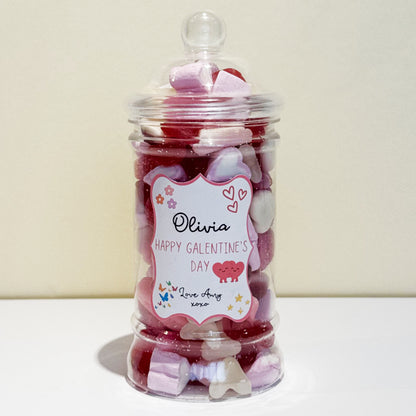 Personalised Valentines Day Sweets Mix in a Victorian Jar - Happy Galentines Day