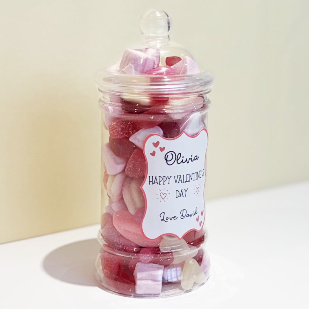 Personalised Valentines Day Sweets Mix in a Victorian Jar - Happy Valentine's Day