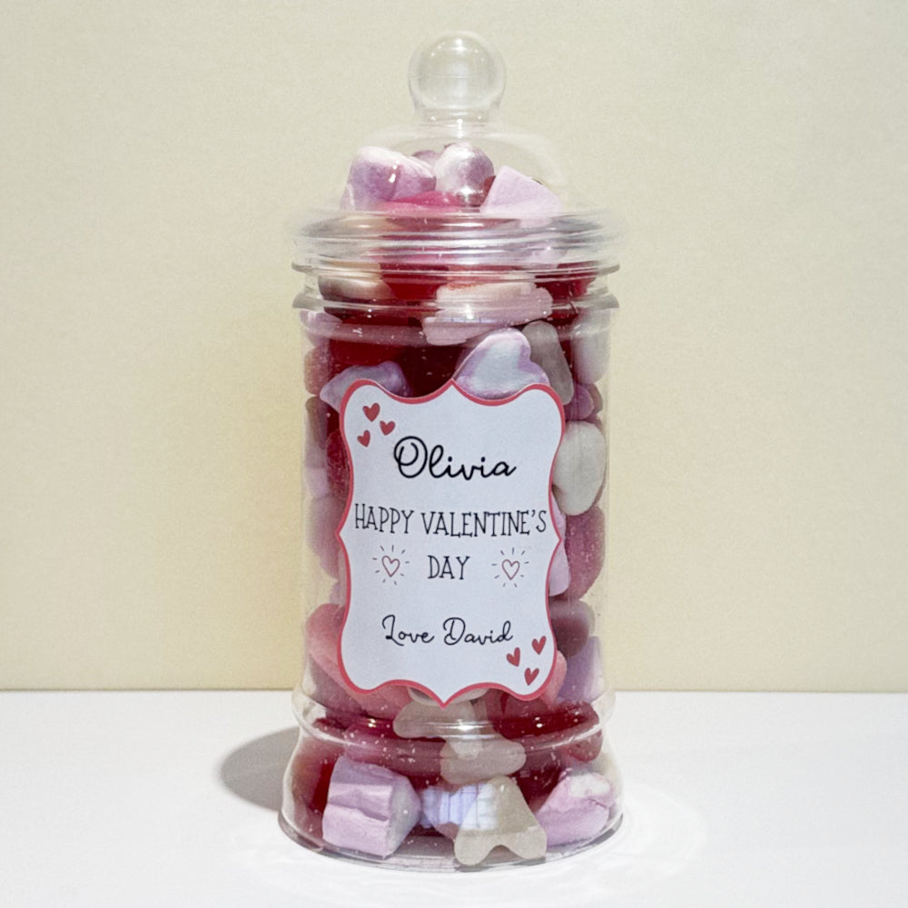 Personalised Valentines Day Sweets Mix in a Victorian Jar - Happy Valentine's Day