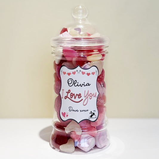 Personalised Valentines Day Sweets Mix in a Victorian Jar - I Love You