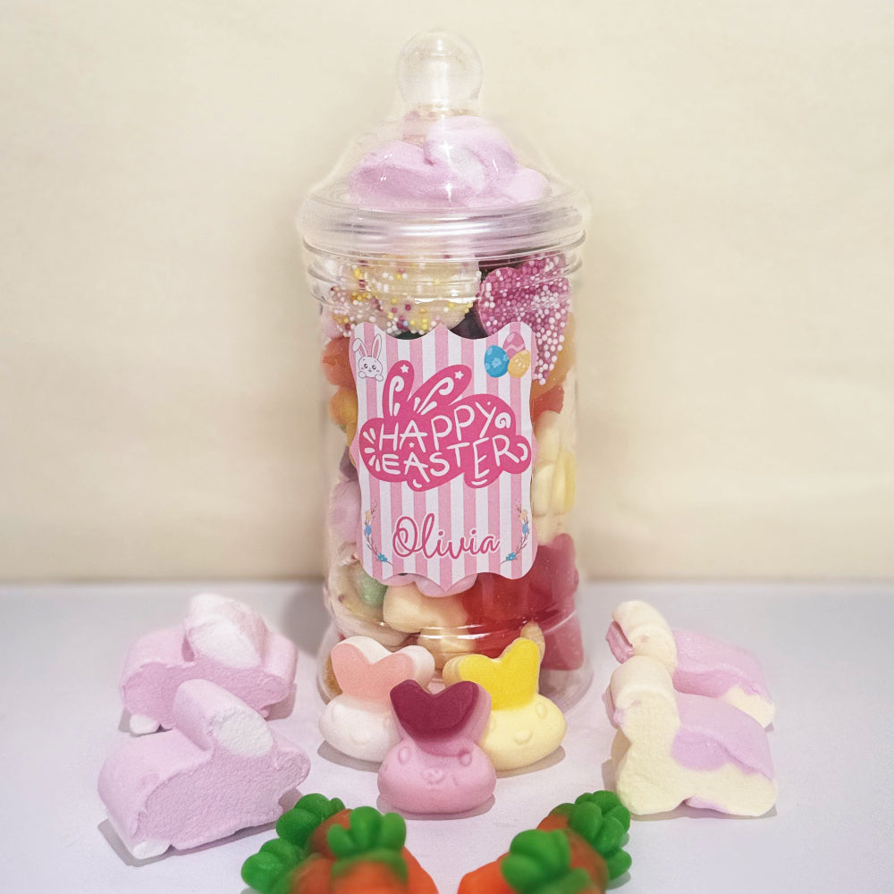 Personalised Easter Victorian Sweets Jar - Pink Stripes