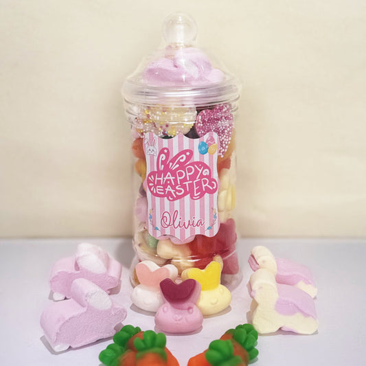Personalised Easter Victorian Sweets Jar - Pink Stripes