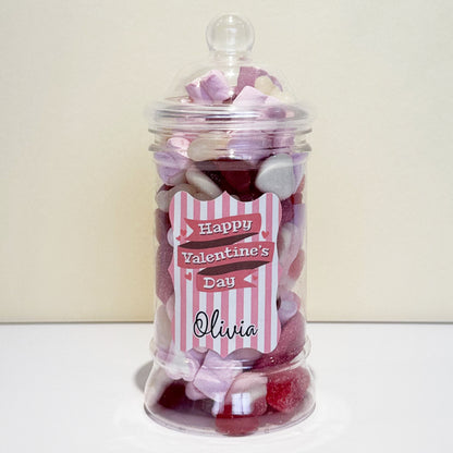 Personalised Valentines Day Sweets Mix in a Victorian Jar - Pink Stripes