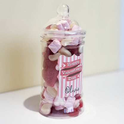 Personalised Valentines Day Sweets Mix in a Victorian Jar - Pink Stripes
