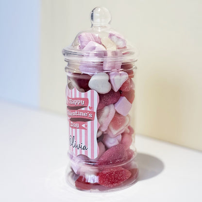 Personalised Valentines Day Sweets Mix in a Victorian Jar - Pink Stripes