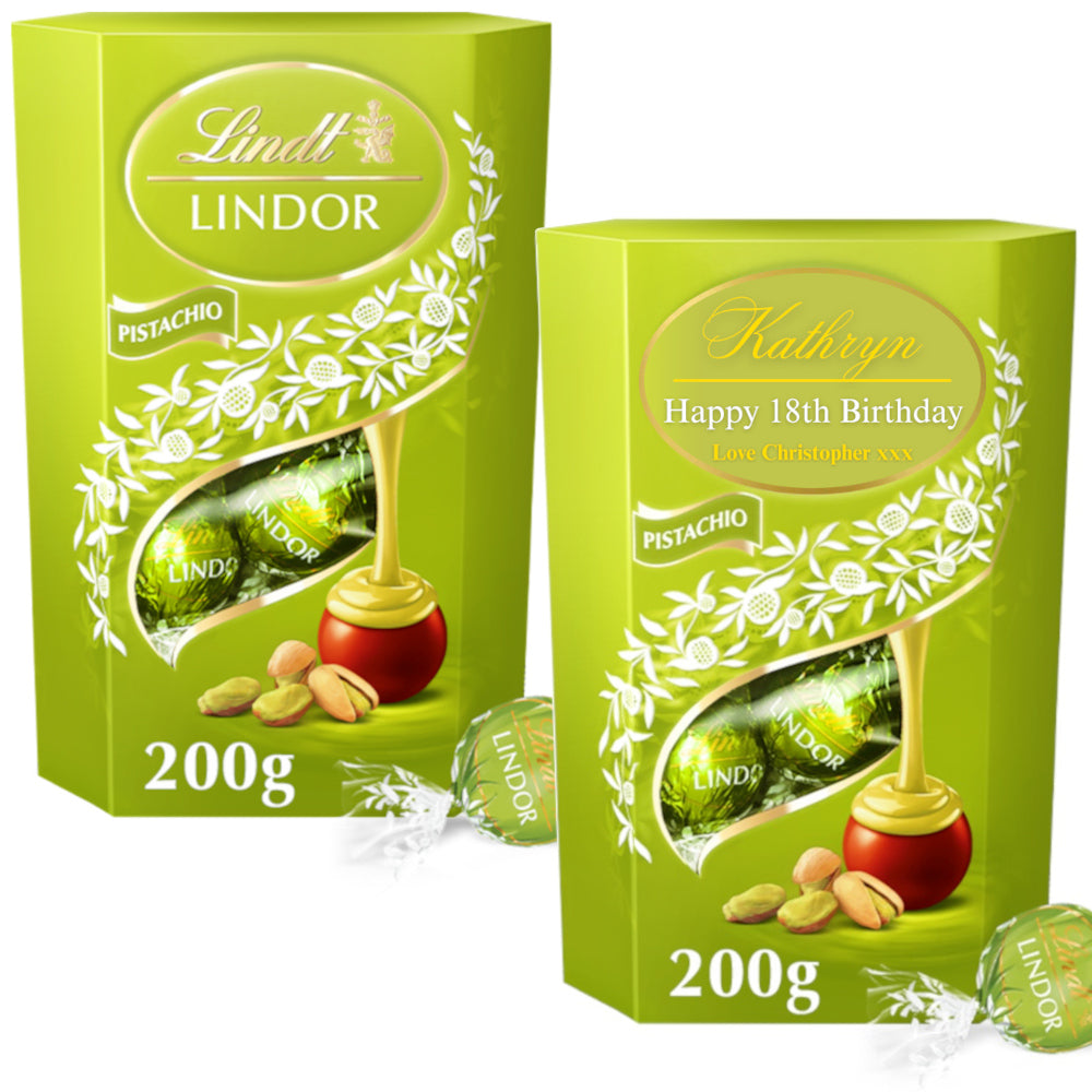 Personalised Lindt Lindor Pistachio Milk Chocolate Truffles Box 200gm