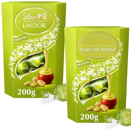 Personalised Lindt Lindor Pistachio Milk Chocolate Truffles Box 200gm