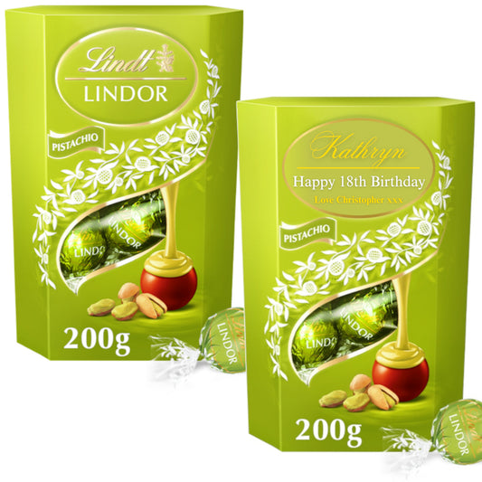 Personalised Lindt Lindor Pistachio Milk Chocolate Truffles Box 200gm