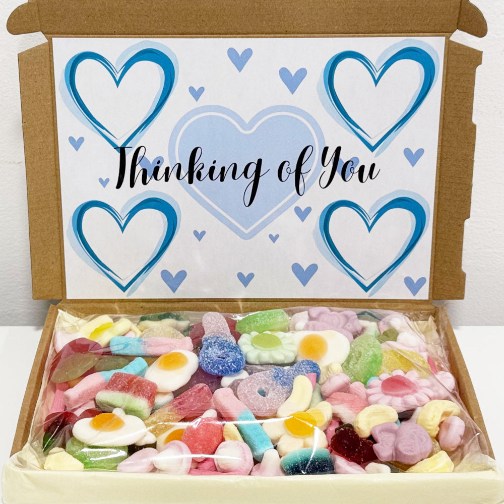 Personalised Thinking of You Blue Hearts Sweet Box