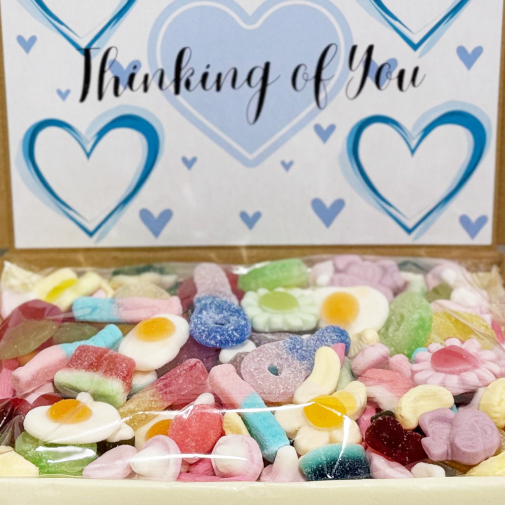 Personalised Thinking of You Blue Hearts Sweet Box