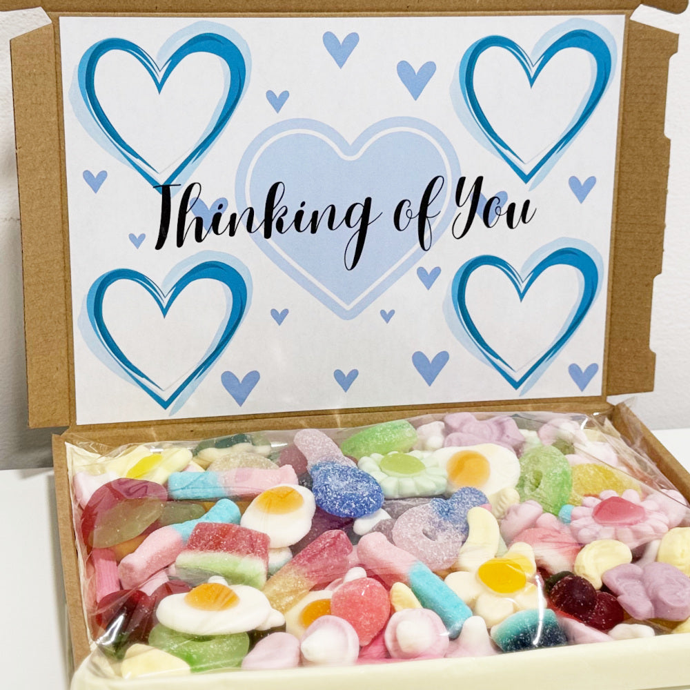 Personalised Thinking of You Blue Hearts Sweet Box
