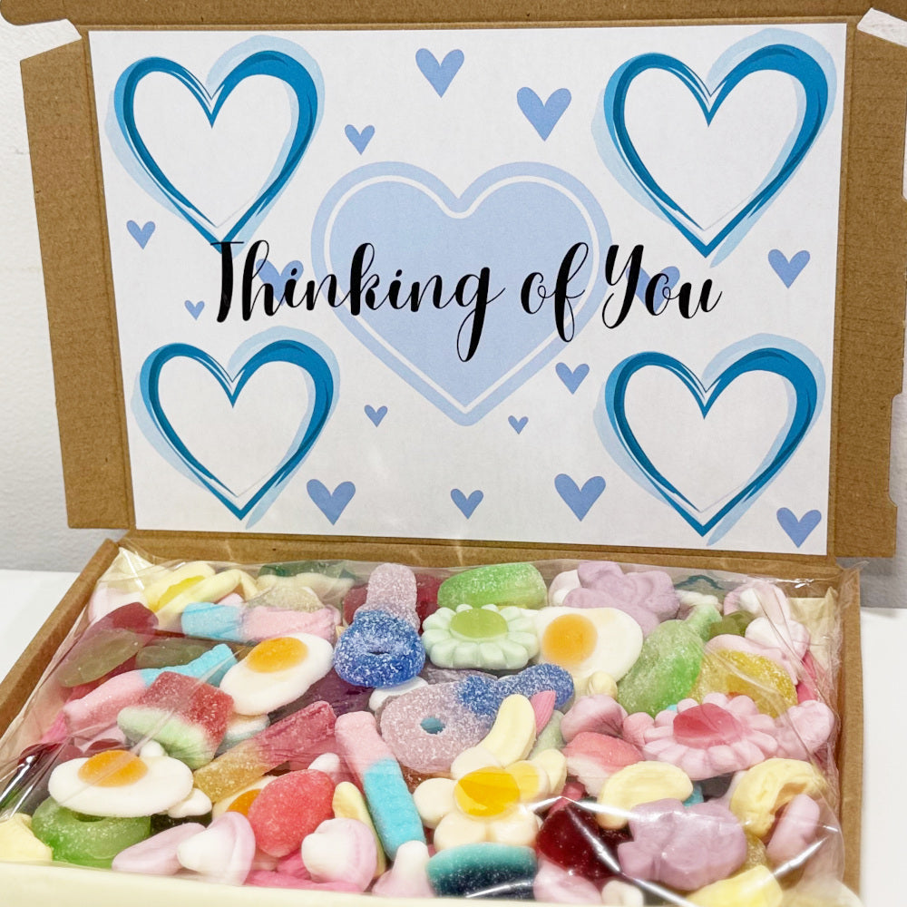 Personalised Thinking of You Blue Hearts Sweet Box