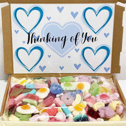 Personalised Thinking of You Blue Hearts Sweet Box
