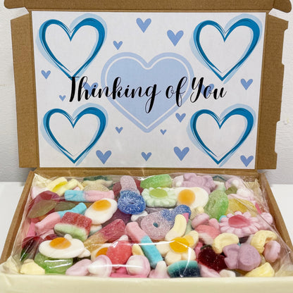 Personalised Thinking of You Blue Hearts Sweet Box