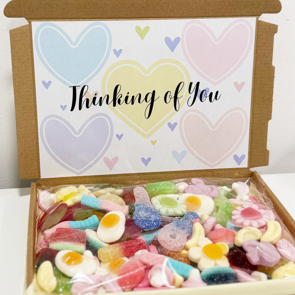 Personalised Thinking of You Pastel Hearts Sweet Box