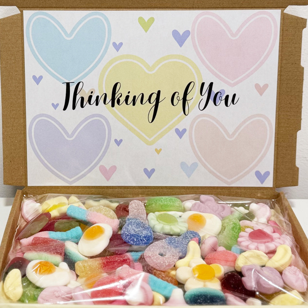 Personalised Thinking of You Pastel Hearts Sweet Box