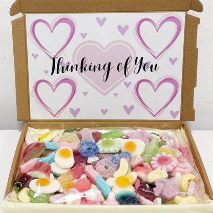 Personalised Thinking of You Pink Hearts Sweet Box