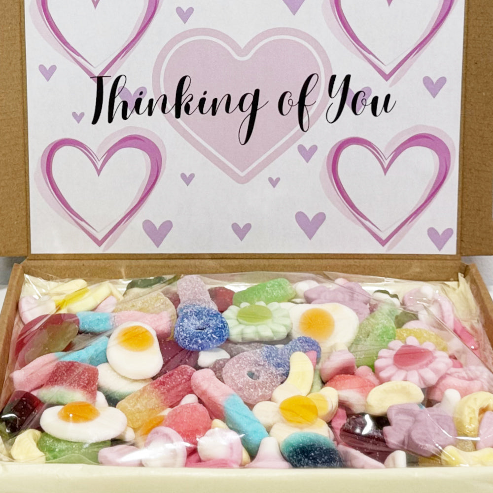 Personalised Thinking of You Pink Hearts Sweet Box