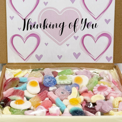 Personalised Thinking of You Pink Hearts Sweet Box