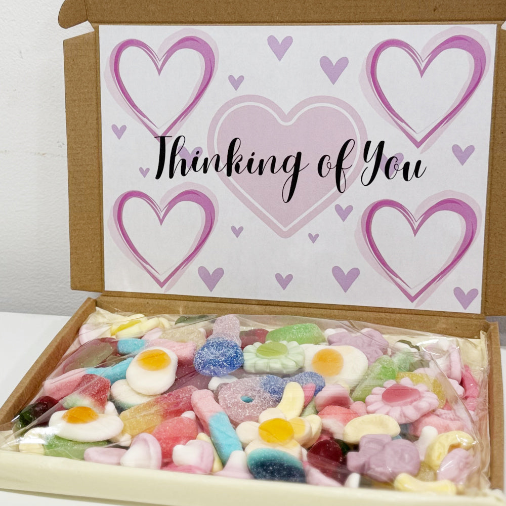 Personalised Thinking of You Pink Hearts Sweet Box