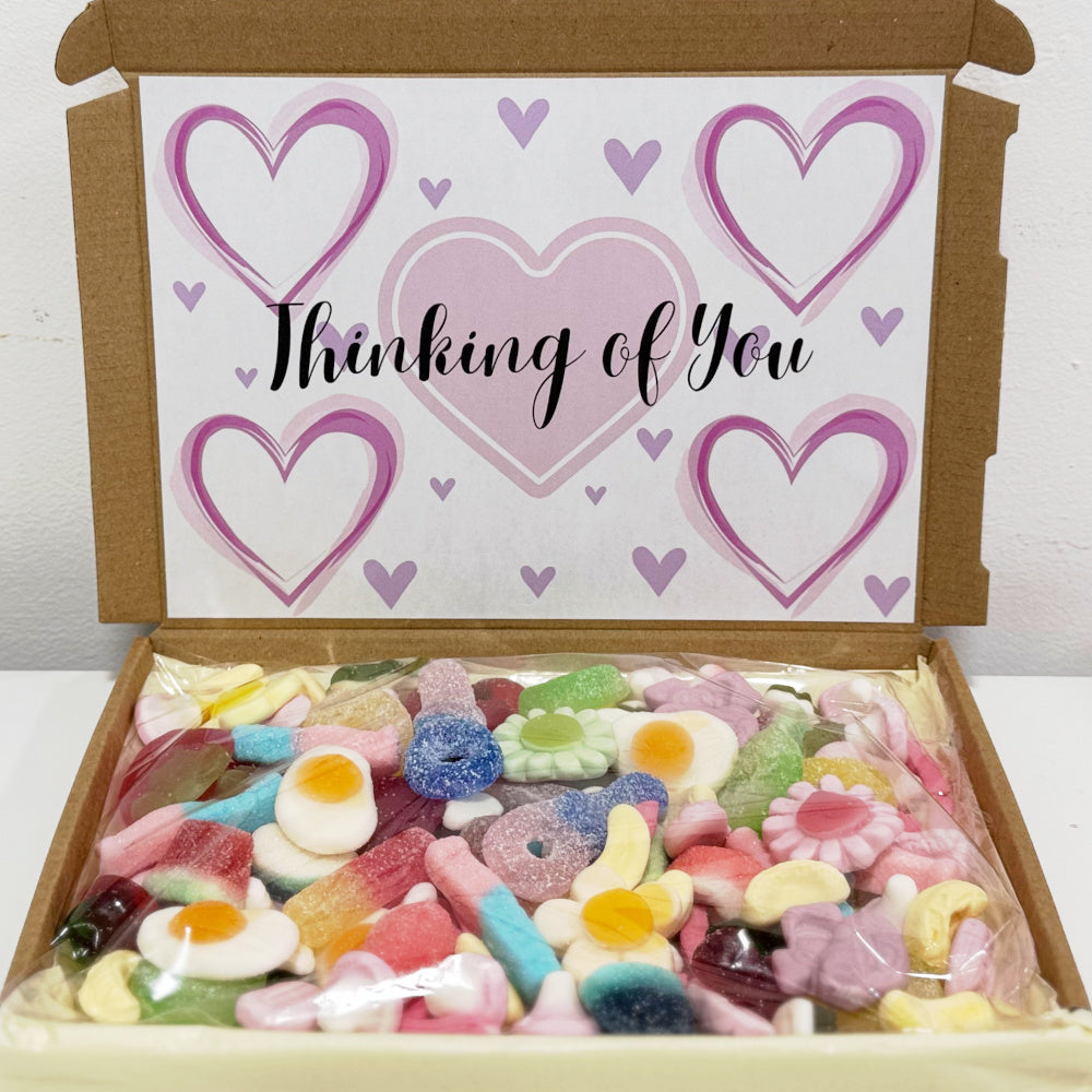 Personalised Thinking of You Pink Hearts Sweet Box