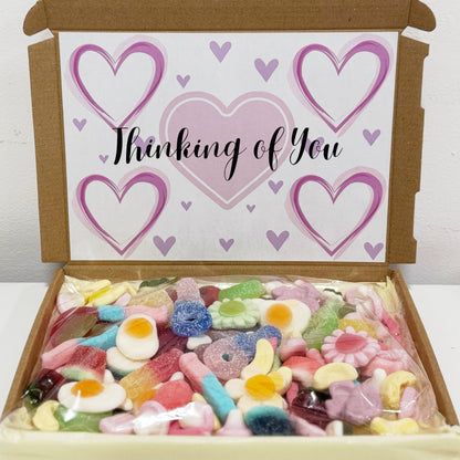 Personalised Thinking of You Pink Hearts Sweet Box